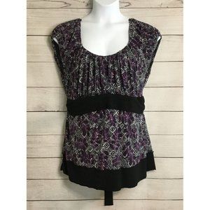 Lane Bryant Size 18/20 Geom Tie Back Scoopneck Shirt Blouse Top Black White